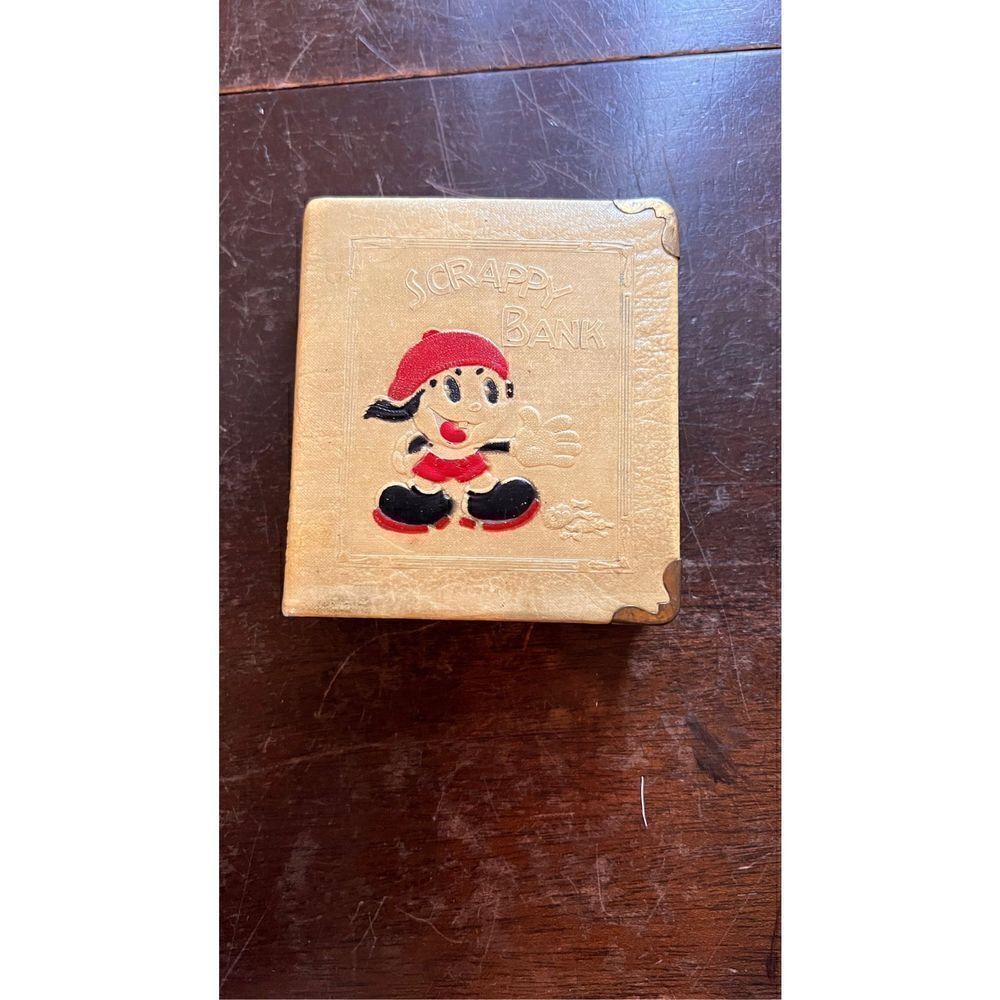 VINTAGE 1935 20TH CENTURY ANTIQUE ZELL BOOK FIGURAL "SCRAPPY BANK" CARTOON